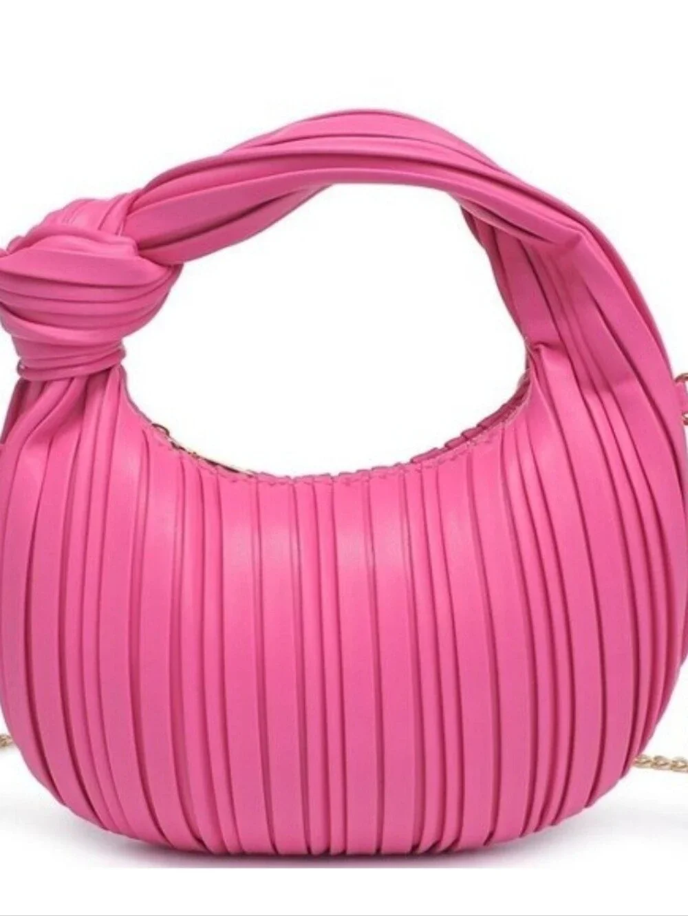 Urban Expressions Stylish Pink Pleated Vegan Leather Knot-Handle Mini Hobo Bag